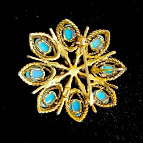 VINTAGE ANTIQUE DECO 14k Yellow Gold Opal Starburst Cluster Pin / Pendant. - Picture 3 of 3